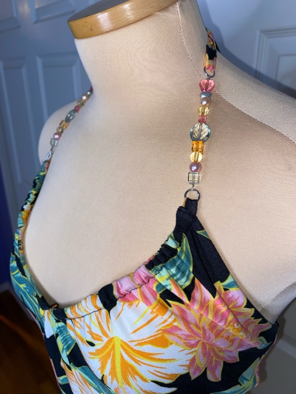 Derek Heart Black Halter Mini Dress with Warm Tropical Blooms, Hot Summer - Picture 4 of 8
